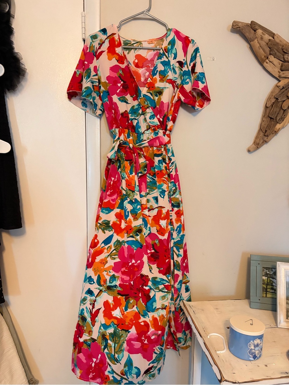 Floral Wrap Maxi Dress in Pink Multi